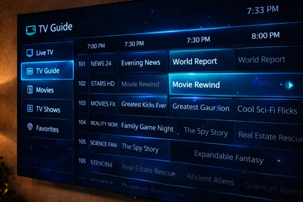 OTT Navigator IPTV player EPG grid view on Android