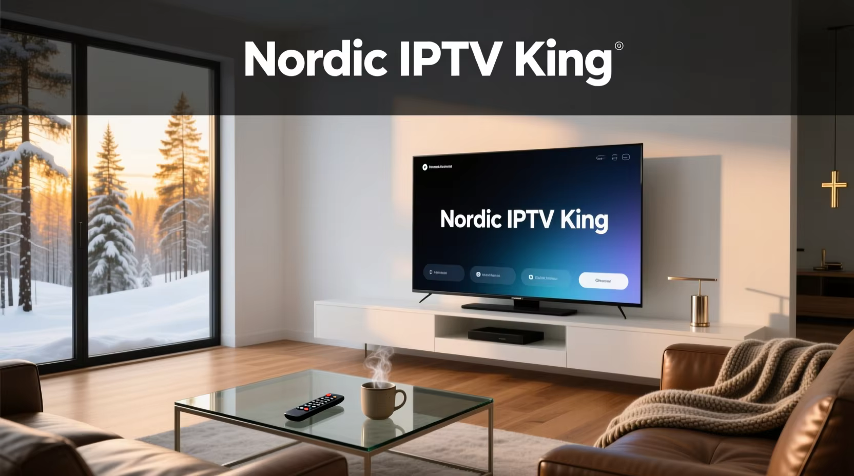 Nordic IPTV King streaming interface with Nordic channel lineup on TV screen