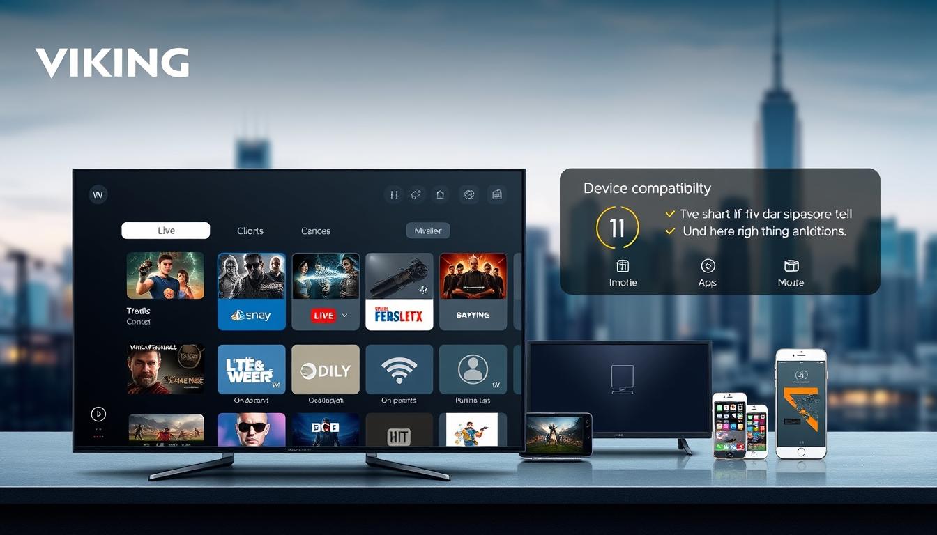 Viking IPTV customer review with streaming setup on TV and phone
